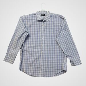 Esquire Dress Shirt Mens 18.5 36/37 Tall‎ Blue Pink Check Performance Slim Fit
